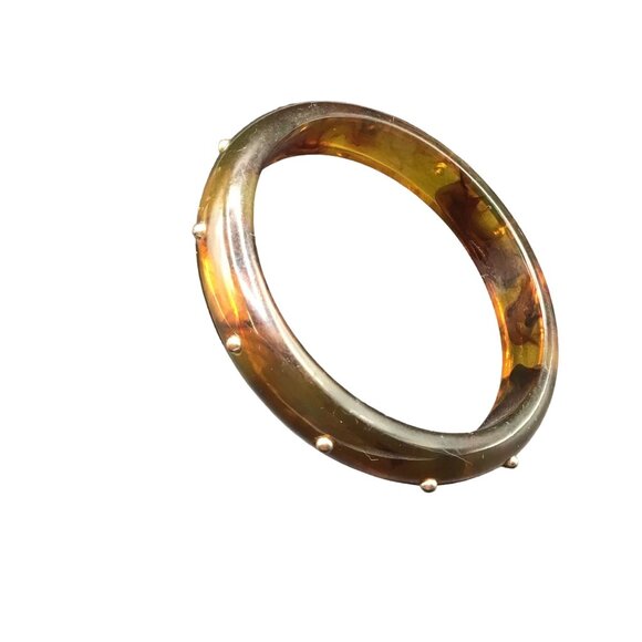 Apple Juice Lucite Bangle Swirled Marbled Studded Design Vintage Bracelet - Picture 1 of 8
